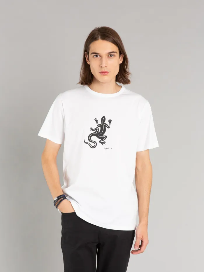 Men Agns B Artist039s Collection White Short Sleeves Coulos Lizard Tshirt
