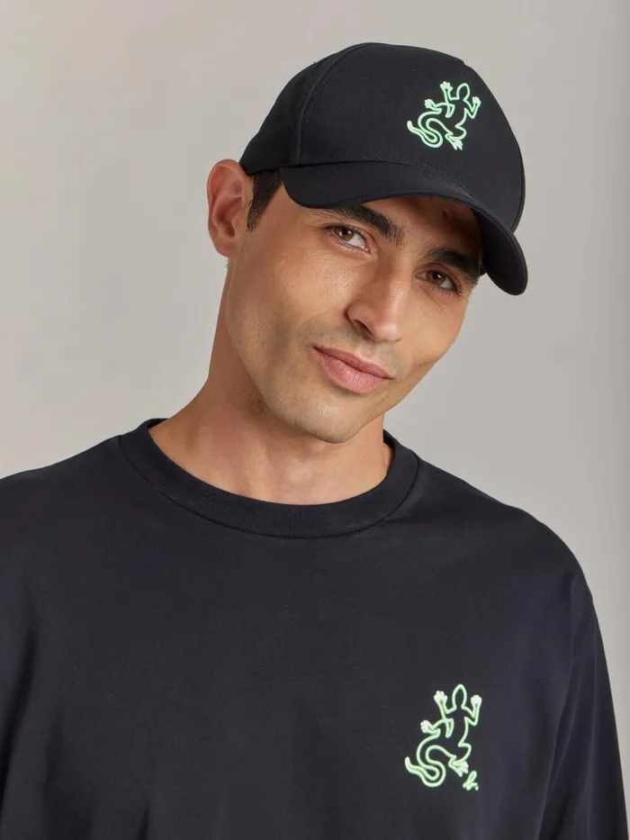 Men Agns B Caps and Hats Black Cotton Neon Lezi Cap