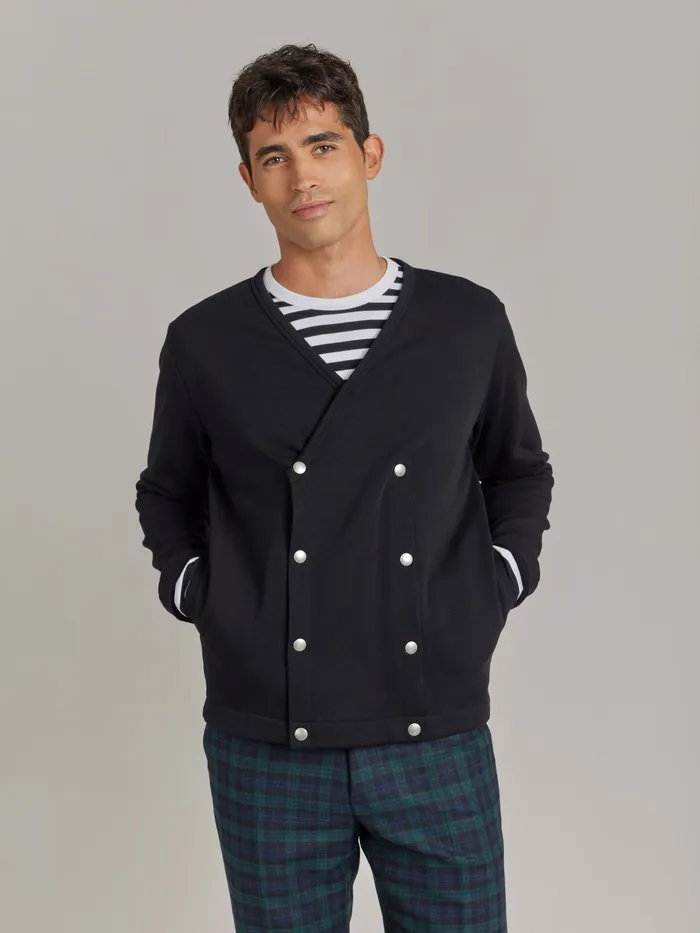 Men Agns B Cardigans Black Cotton Fleece Roady Cardigan