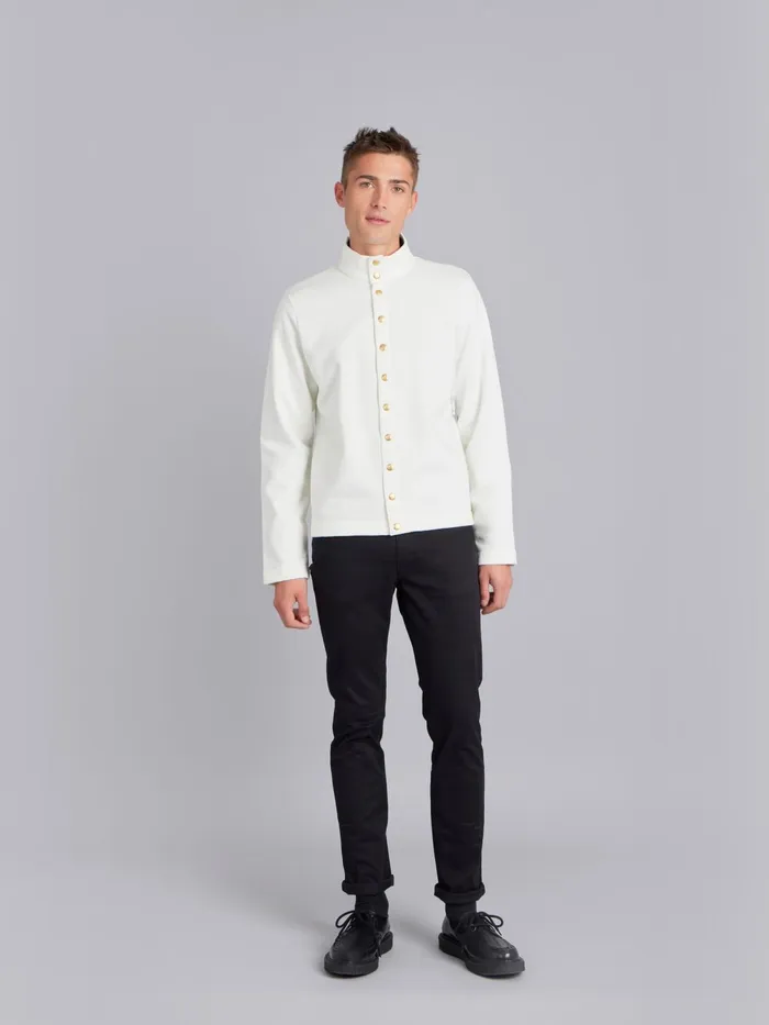 Men Agns B Cardigans Pearly White Cotton Fleece Yvan Cardigan