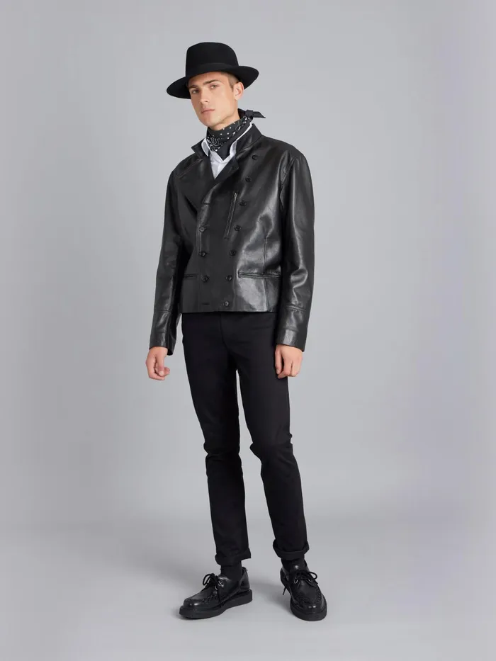 Men Agns B Jackets and Coats Black Lamb Leather Fifre Jacket