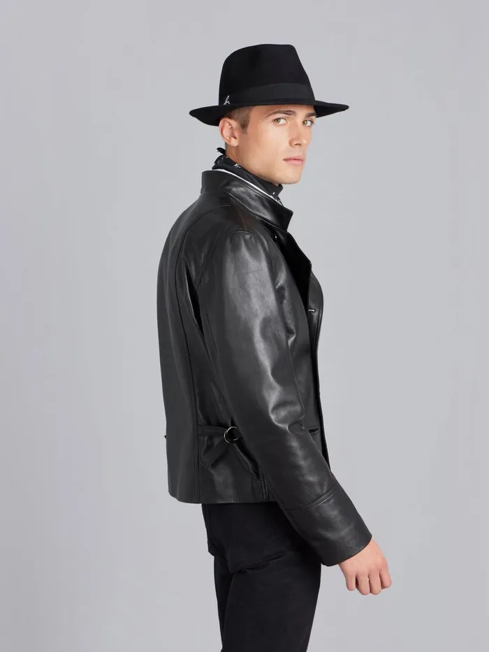 Men Agns B Jackets and Coats Black Lamb Leather Fifre Jacket
