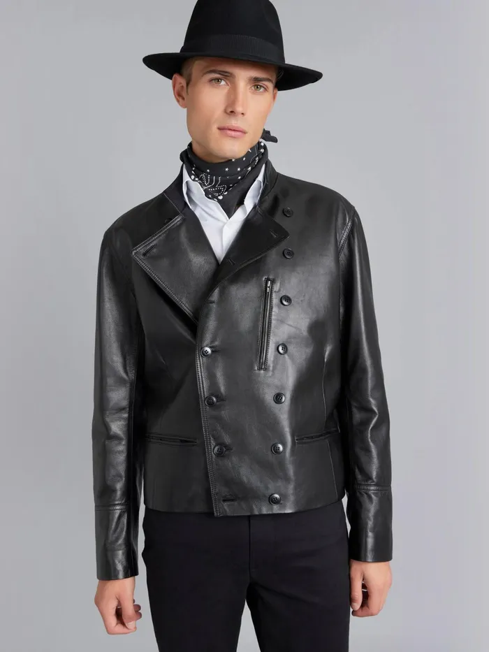 Men Agns B Jackets and Coats Black Lamb Leather Fifre Jacket