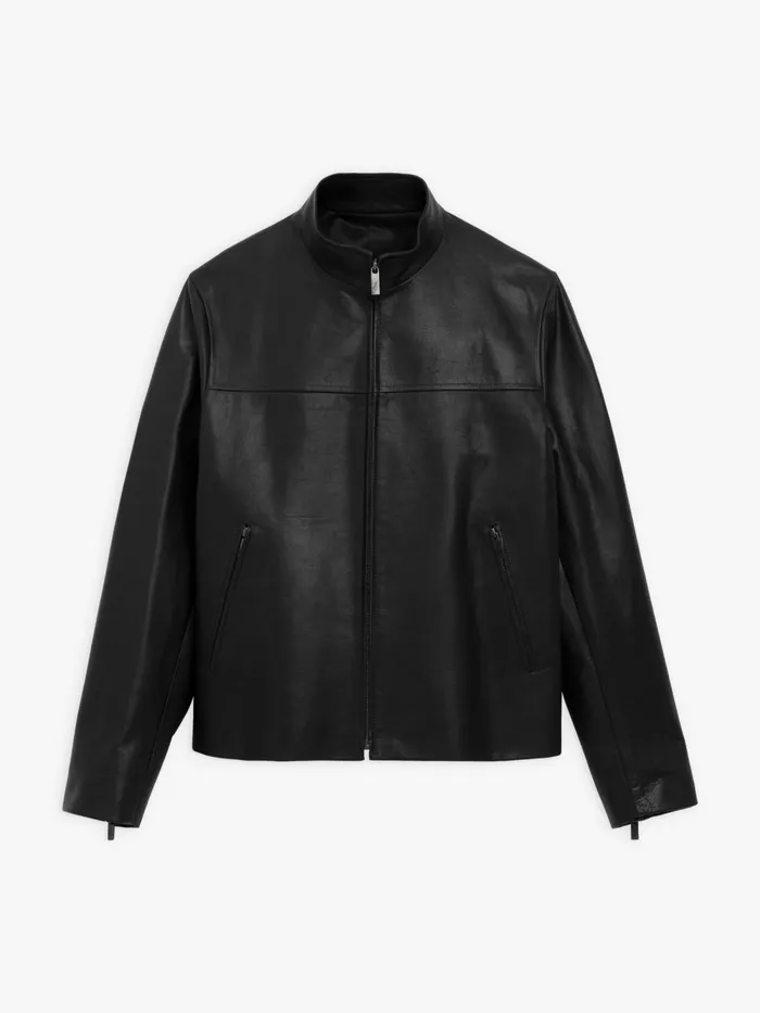 Men Agns B Jackets and Coats Black Leather Zipup Jacket
