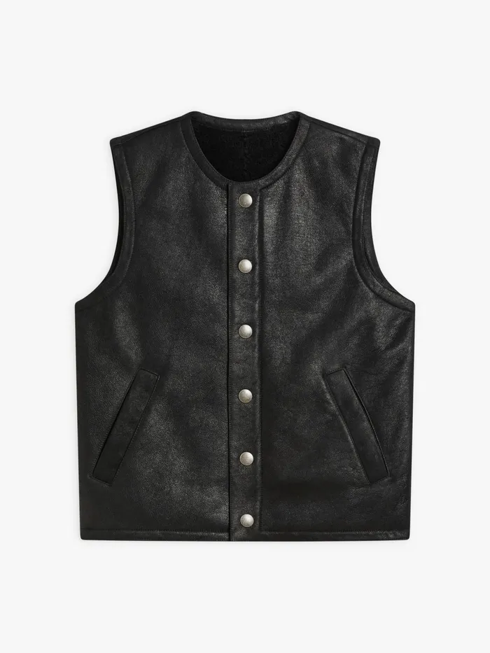 Men Agns B Jackets and Coats Black Shearling Leather Waistcoat