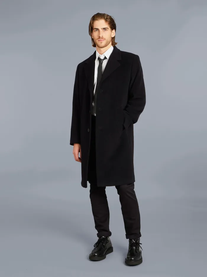 Men Agns B Jackets and Coats Black Wool And Cashmere Blend Lined New North Coat