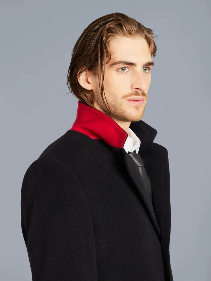 Men Agns B Jackets and Coats Black Wool And Cashmere Blend Lined New North Coat