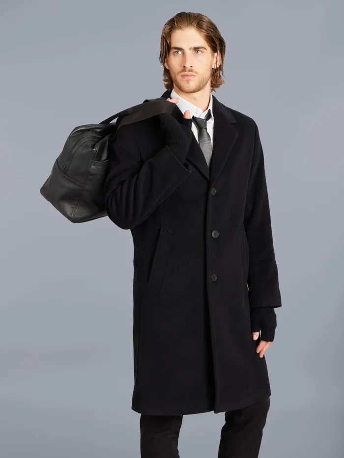 Men Agns B Jackets and Coats Black Wool And Cashmere Blend Lined New North Coat
