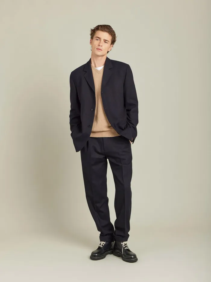 Men Agns B Jackets and Coats Black Wool Gabardine Jacket