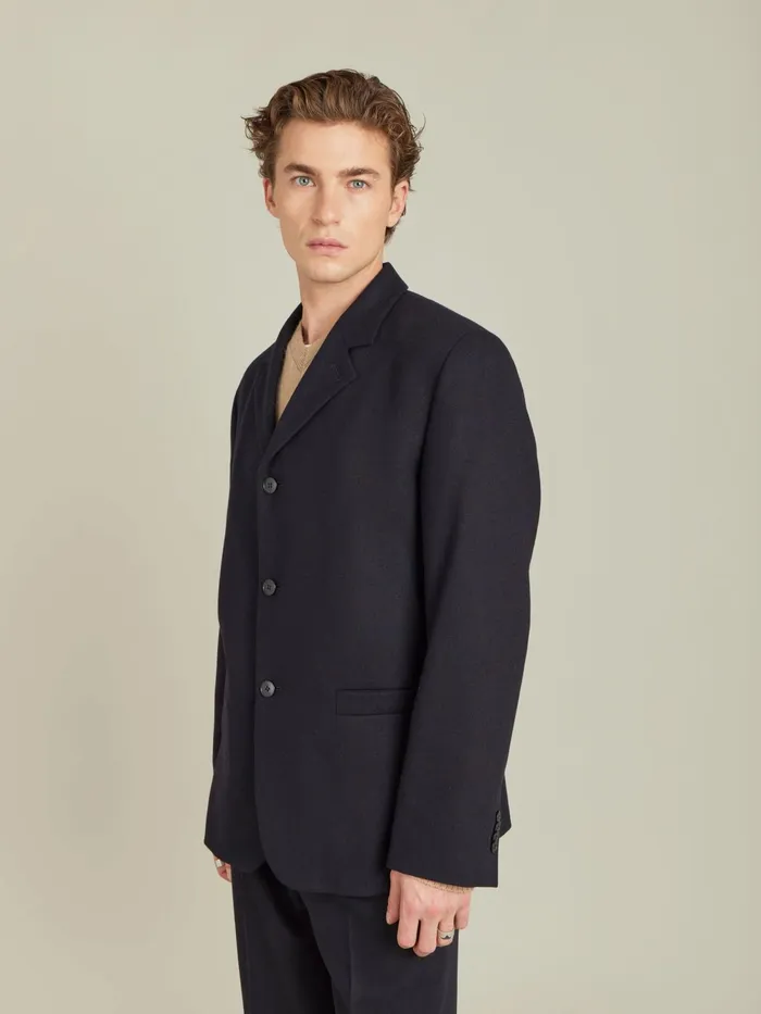 Men Agns B Jackets and Coats Black Wool Gabardine Jacket