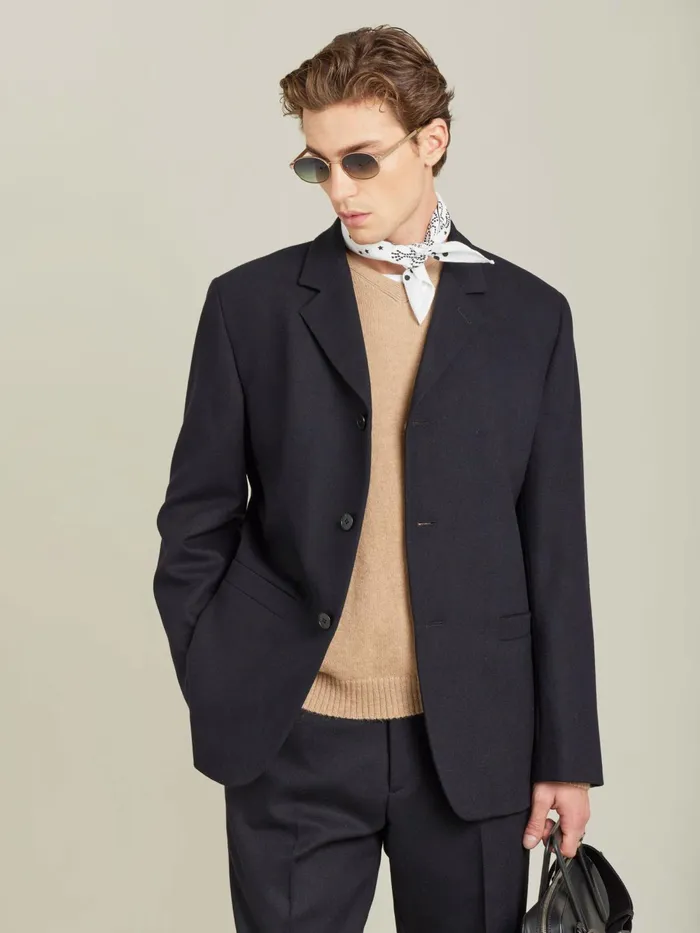 Men Agns B Jackets and Coats Black Wool Gabardine Jacket