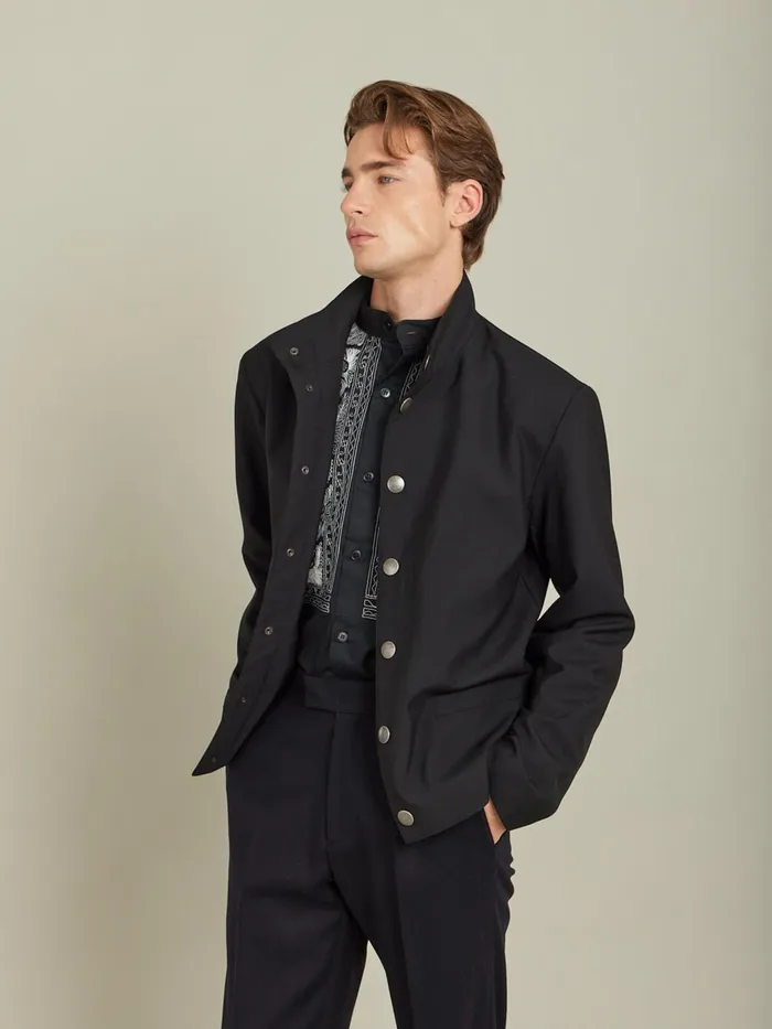 Men Agns B Jackets and Coats Black Worsted Wool Yvan Jacket