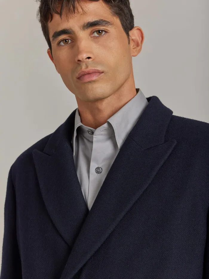 Men Agns B Jackets and Coats Blue Wool Cotton Twill Coat