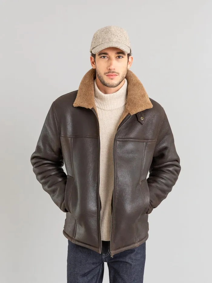 Men Agns B Jackets and Coats Brown Lambskin Bombardier Jacket