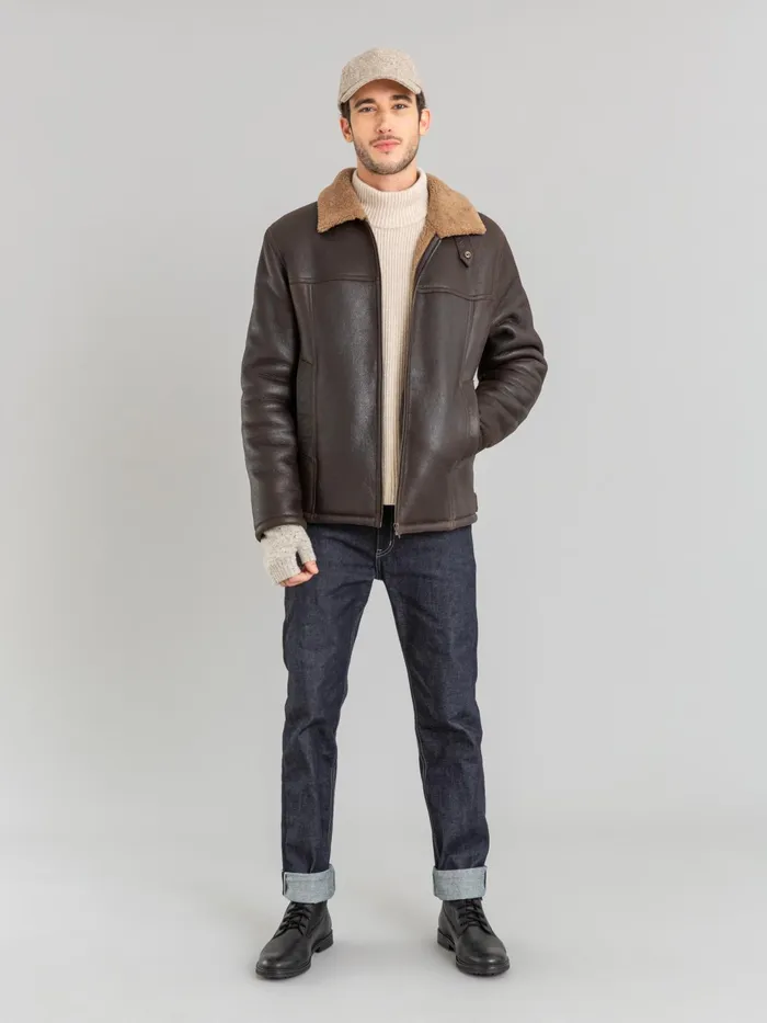 Men Agns B Jackets and Coats Brown Lambskin Bombardier Jacket