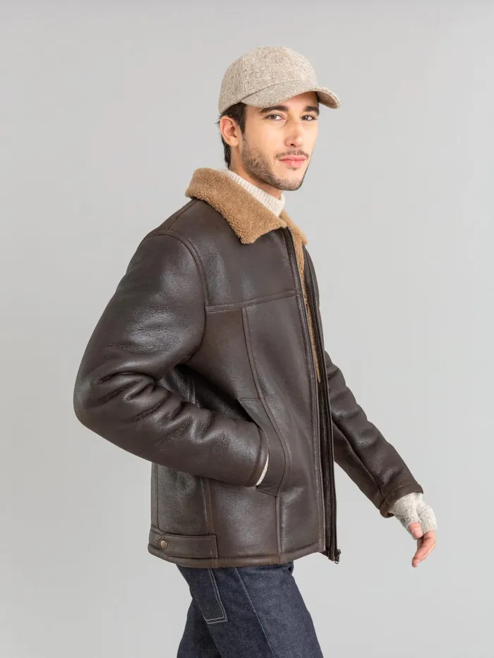 Men Agns B Jackets and Coats Brown Lambskin Bombardier Jacket