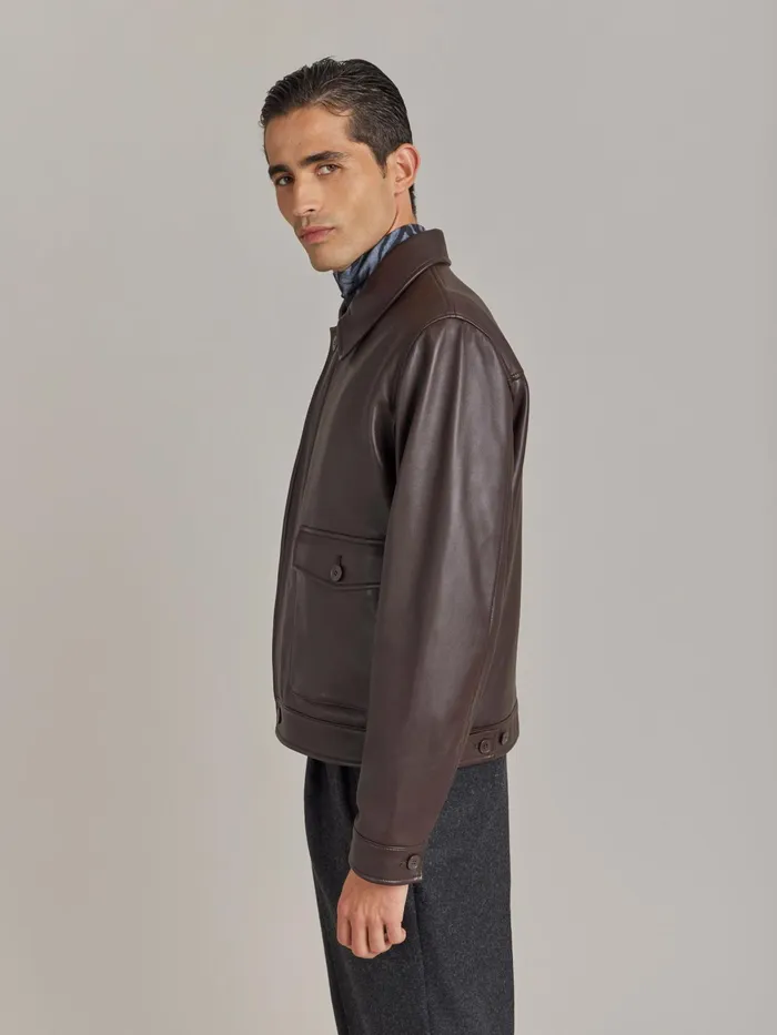 Men Agns B Jackets and Coats Brown Leather Jacket