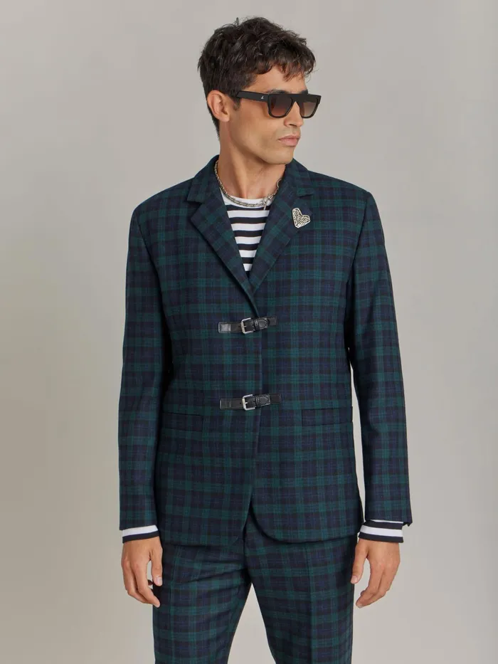Men Agns B Jackets and Coats Green Wool Checked Jacket