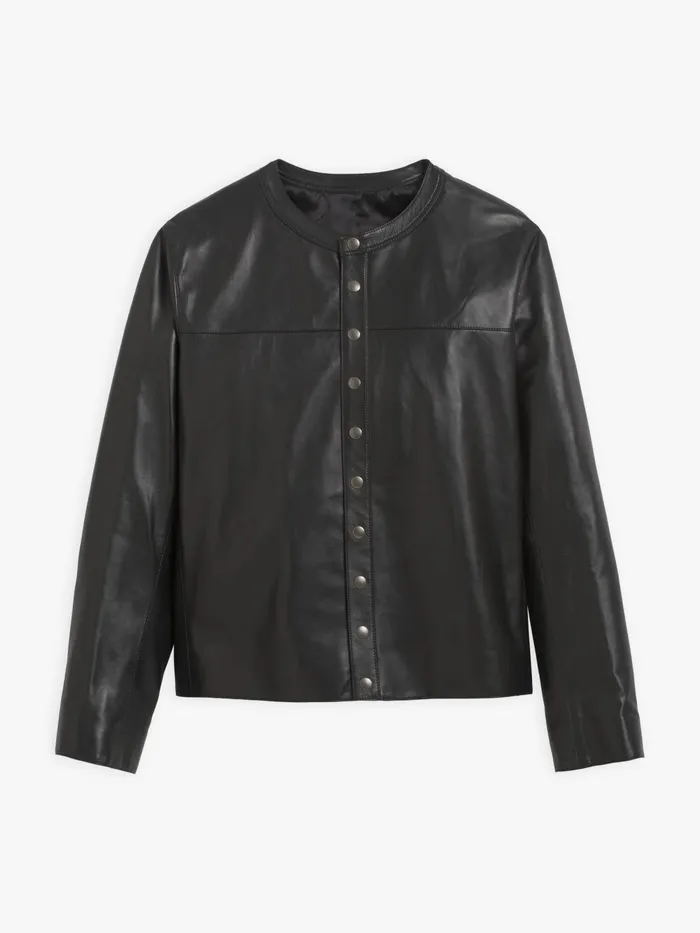 Men Agns B Jackets and Coats Longsleeved Cardigan With Press Studs In Black Lambskin Leather