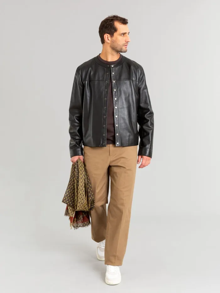Men Agns B Jackets and Coats Longsleeved Cardigan With Press Studs In Black Lambskin Leather