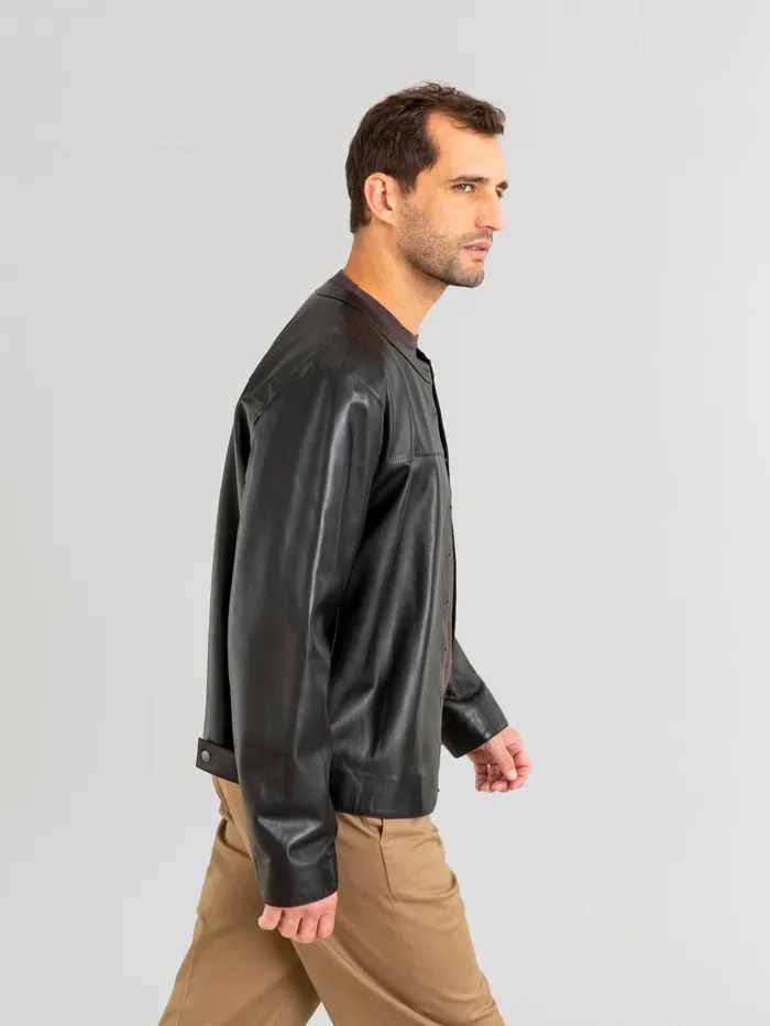 Men Agns B Jackets and Coats Longsleeved Cardigan With Press Studs In Black Lambskin Leather