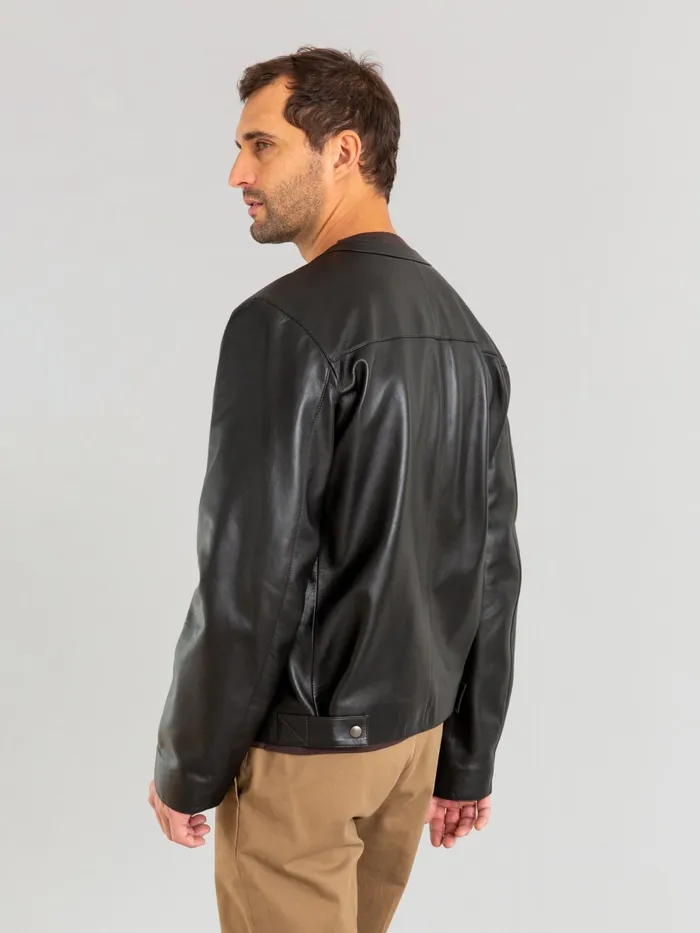 Men Agns B Jackets and Coats Longsleeved Cardigan With Press Studs In Black Lambskin Leather