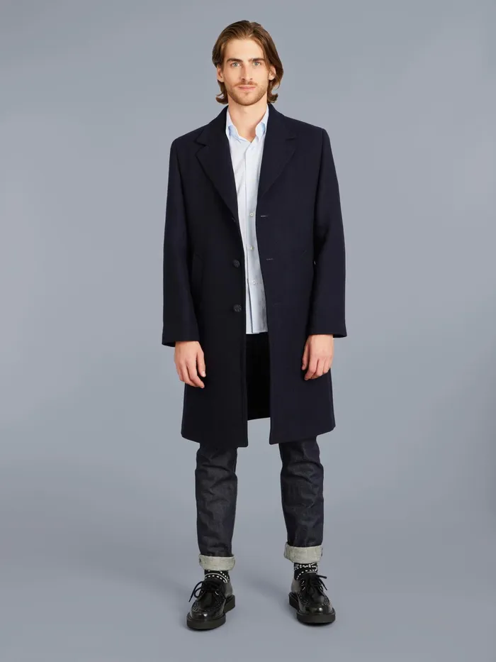 Men Agns B Jackets and Coats Midnight Blue Wool Blend Lined New North Coat