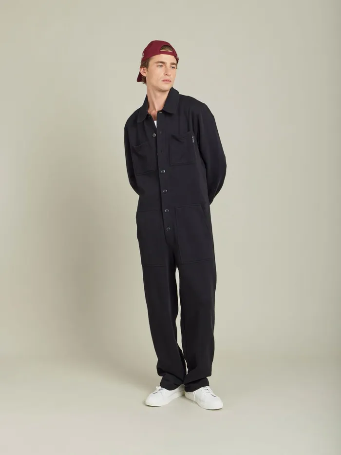 Men Agns B Jumpsuits and Jeans Black Cotton Fleece Jumpsuit