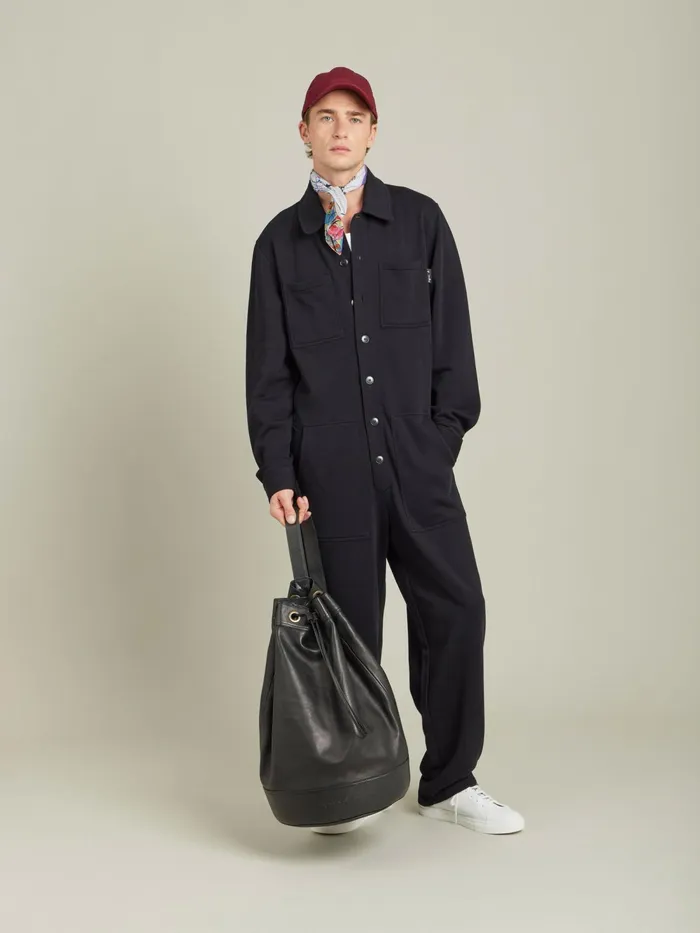 Men Agns B Jumpsuits and Jeans Black Cotton Fleece Jumpsuit