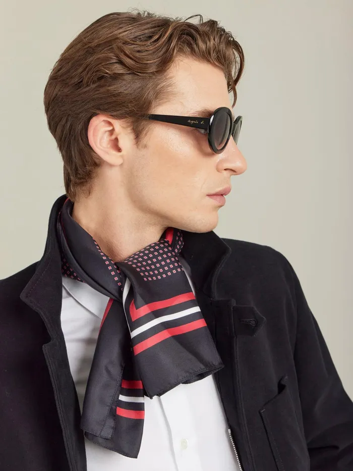 Men Agns B Scarves Black Silk Checked Jeremy Square