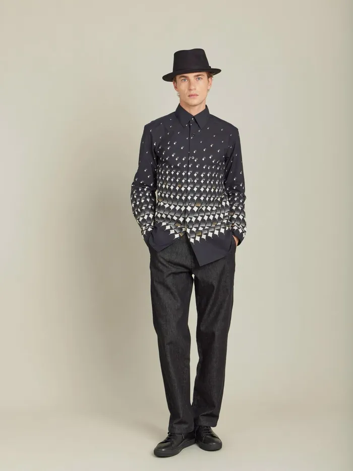 Men Agns B Shirts Black Cotton Geometric Print Thomas Shirt