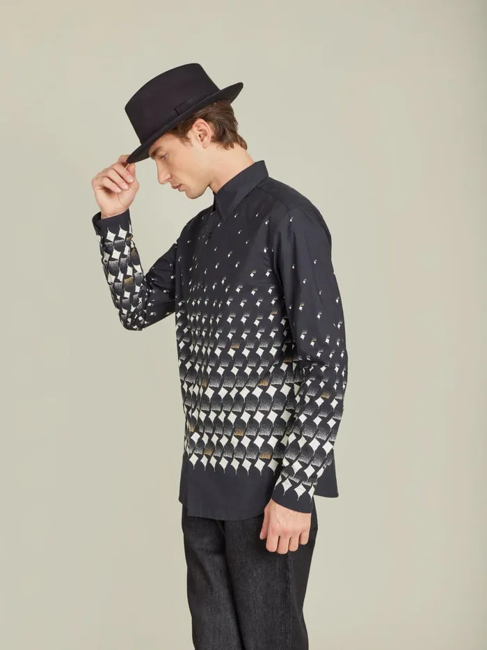 Men Agns B Shirts Black Cotton Geometric Print Thomas Shirt