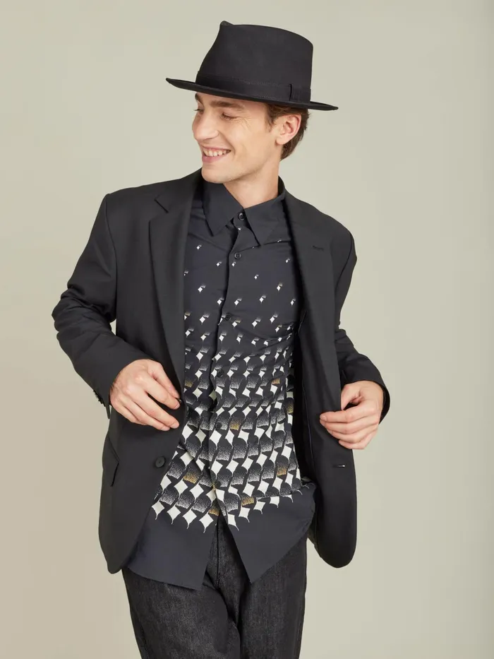 Men Agns B Shirts Black Cotton Geometric Print Thomas Shirt