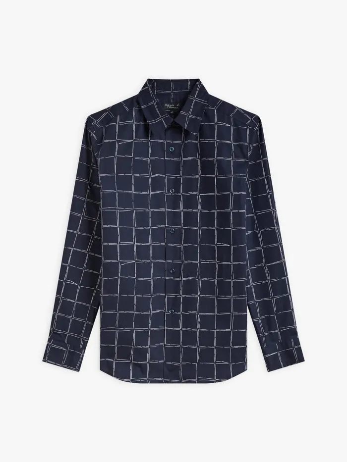 Men Agns B Shirts Blue Cotton Geometric Drawing Thomas Shirt