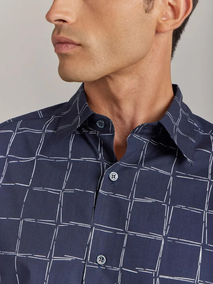 Men Agns B Shirts Blue Cotton Geometric Drawing Thomas Shirt