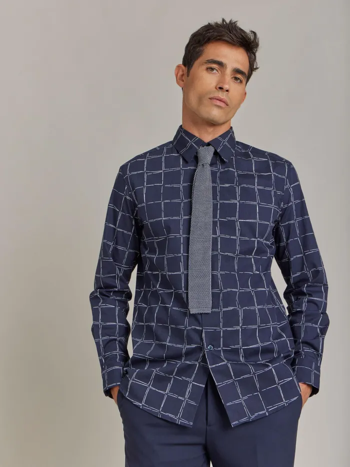 Men Agns B Shirts Blue Cotton Geometric Drawing Thomas Shirt