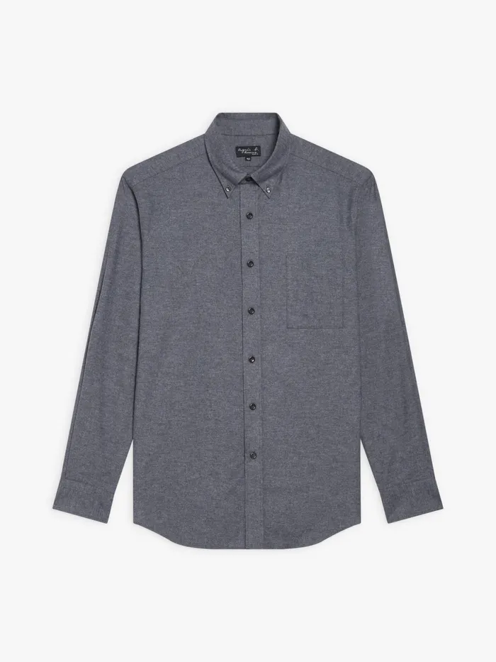 Men Agns B Shirts Grey Cotton Flannel Barak Shirt