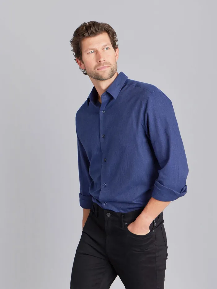 Men Agns B Shirts Midnight Blue Cotton Longsleeve Andy Shirt