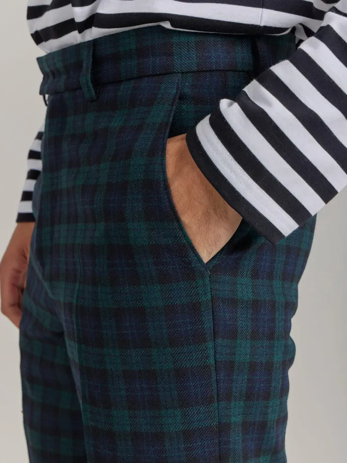 Men Agns B Suits Green Wool Checked Jamming Trousers
