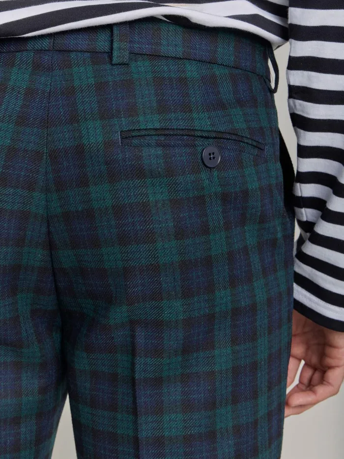 Men Agns B Suits Green Wool Checked Jamming Trousers