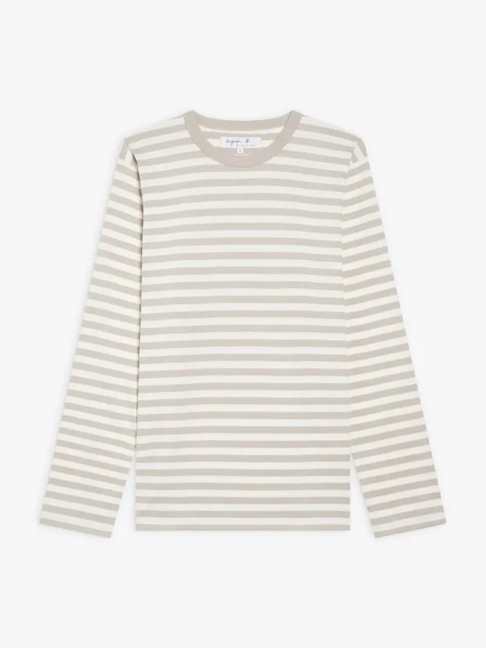 Men Agns B Tshirts and Polo Shirts Beige Cotton Jersey Striped Mark Tshirt
