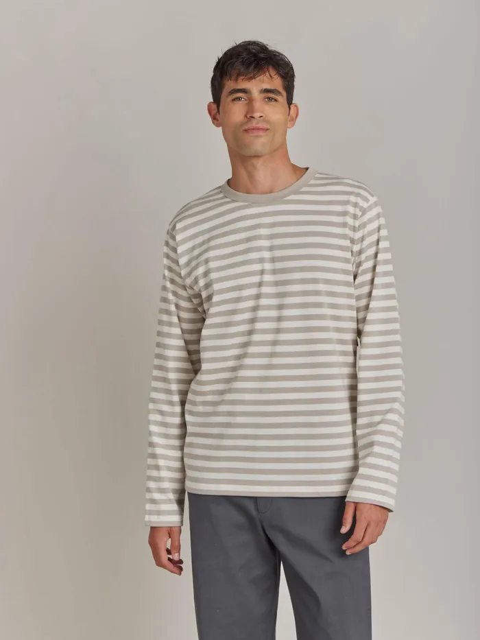 Men Agns B Tshirts and Polo Shirts Beige Cotton Jersey Striped Mark Tshirt