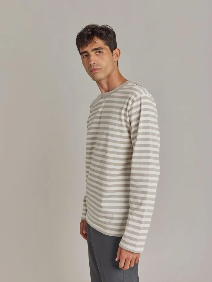 Men Agns B Tshirts and Polo Shirts Beige Cotton Jersey Striped Mark Tshirt