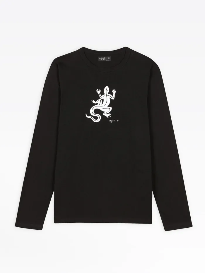 Men Agns B Tshirts and Polo Shirts Black Long Sleeves Coulos Lizard Tshirt