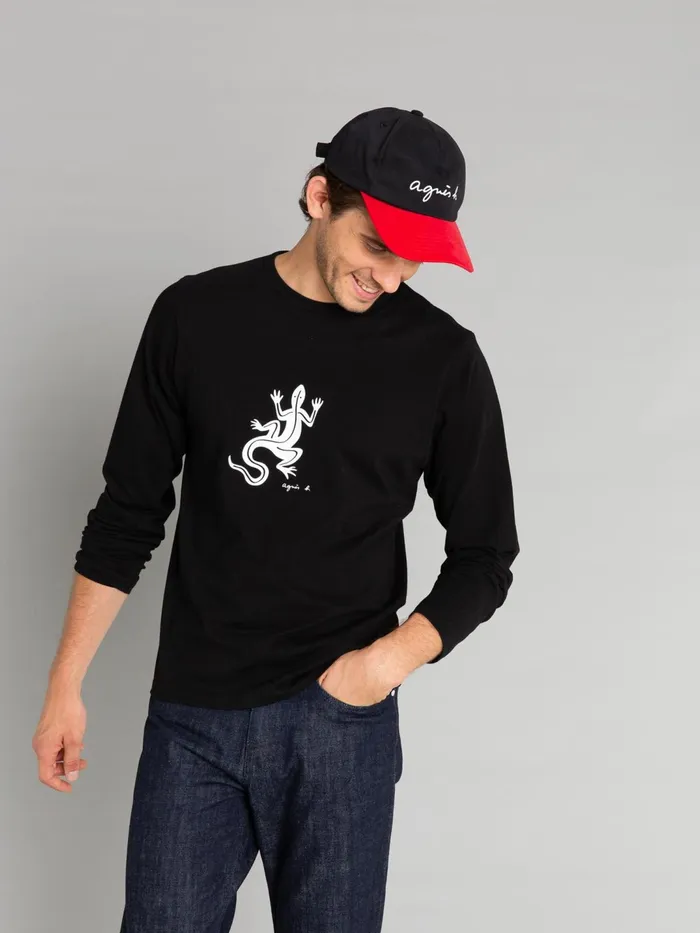 Men Agns B Tshirts and Polo Shirts Black Long Sleeves Coulos Lizard Tshirt