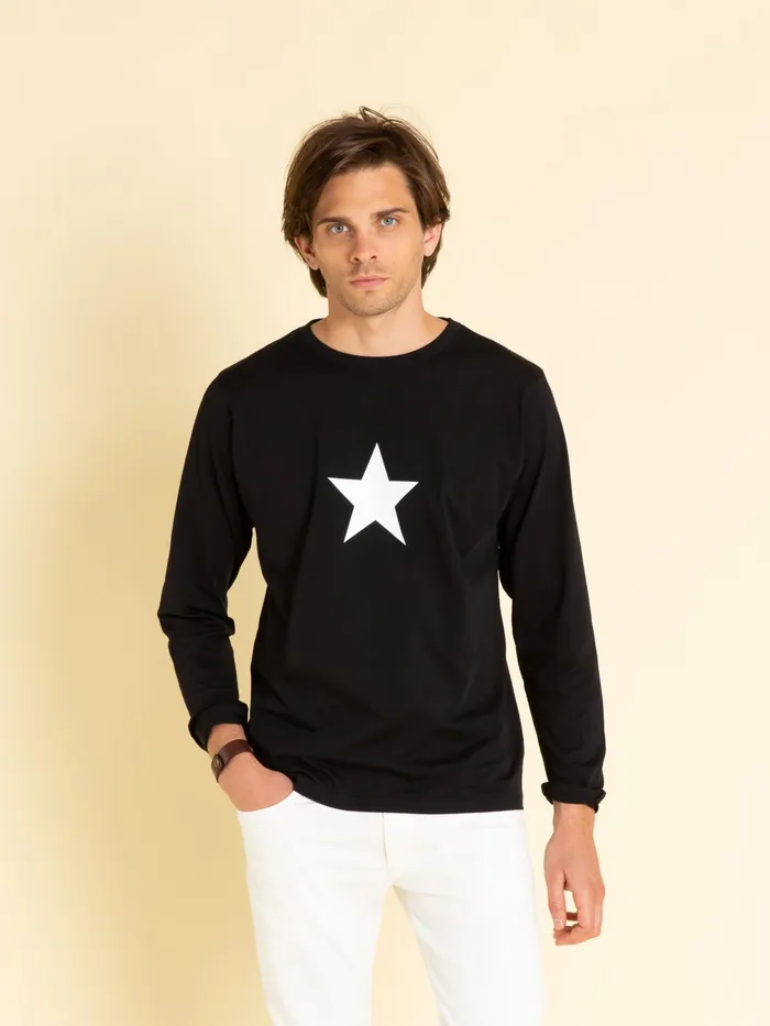 Men Agns B Tshirts and Polo Shirts Black Long Sleeves Coulos Star Tshirt