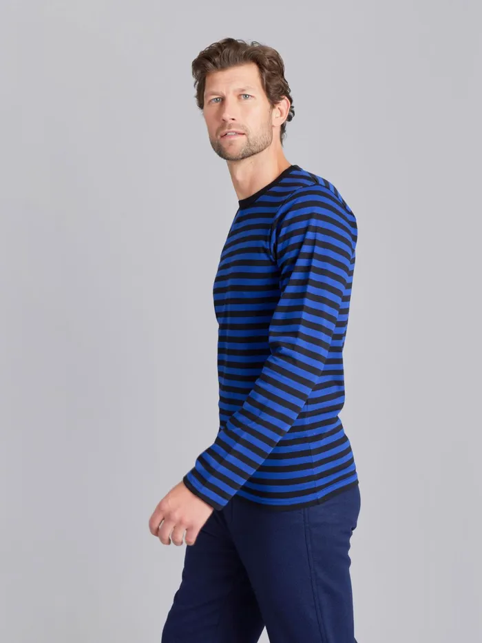 Men Agns B Tshirts and Polo Shirts Blue and Black Long Sleeves Striped Coulos Tshirt