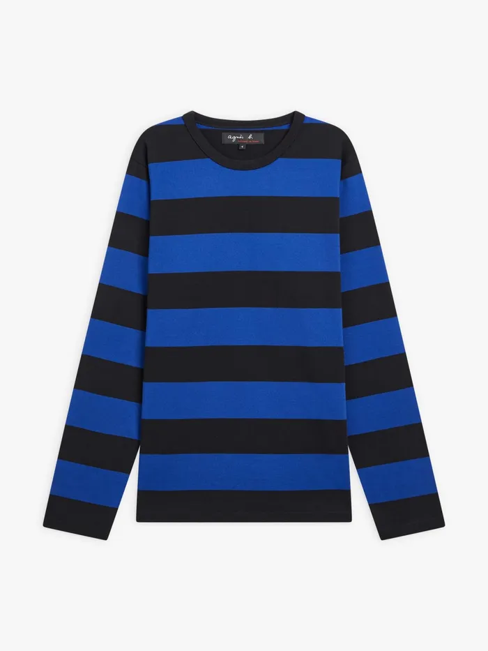 Men Agns B Tshirts and Polo Shirts Blue And Black Wide Striped Coulos Tshirt