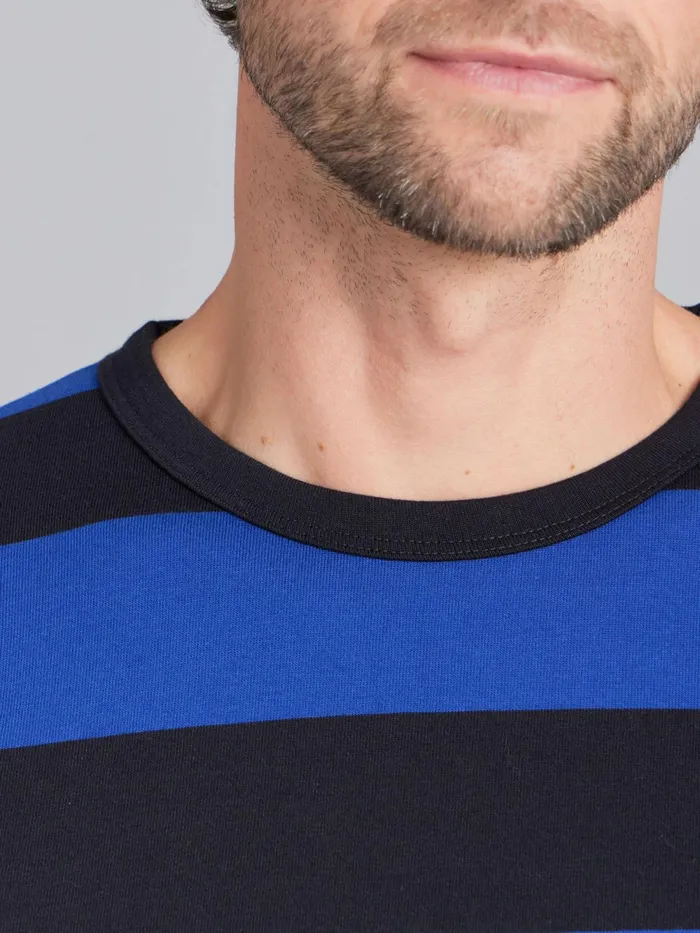 Men Agns B Tshirts and Polo Shirts Blue And Black Wide Striped Coulos Tshirt