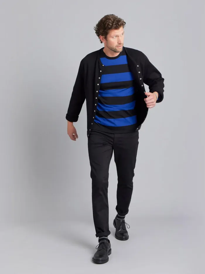 Men Agns B Tshirts and Polo Shirts Blue And Black Wide Striped Coulos Tshirt